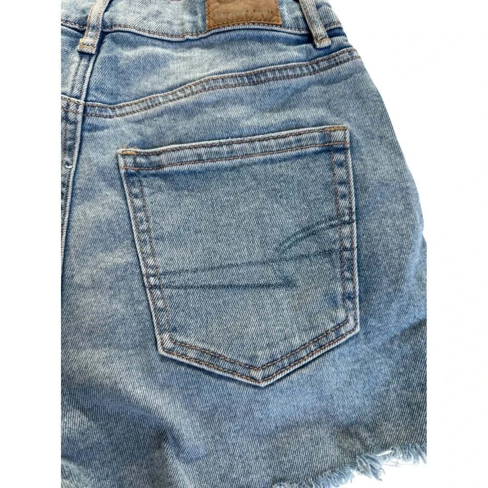 American Eagle Denim Shorts Womens 4 Light Blue High Rise Frayed Hem Stretch